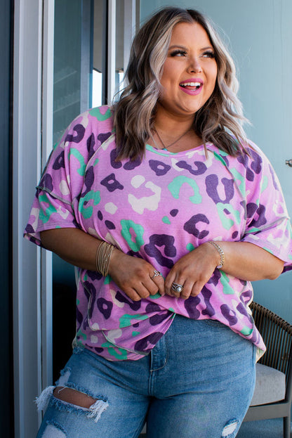 Leopard Print Plus Size Short Sleeve Tee