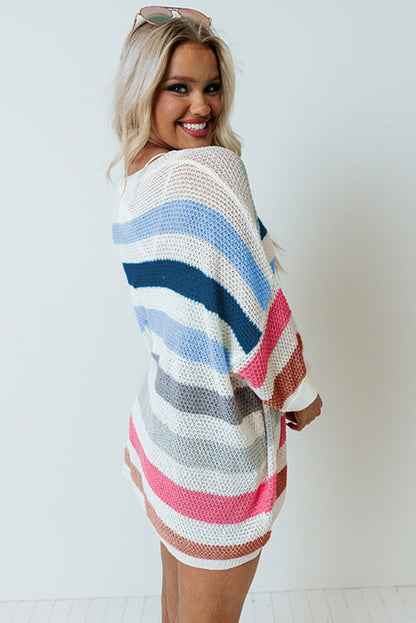 Multicolor Striped Knit Top with Chest Pocket