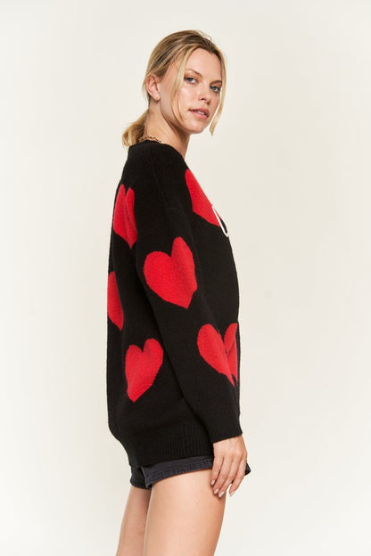 HEART PRINT OVERSIZED SWEATER DH5960D