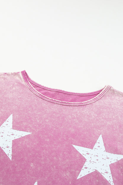 Pink Vintage Star Printed Mineral Wash Tee