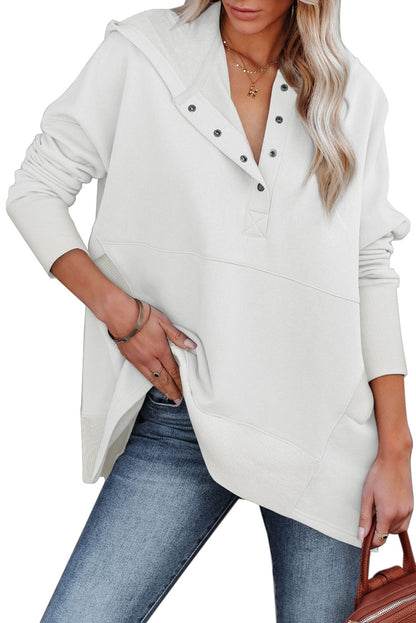 Light Blue Casual Batwing Sleeve Pocket Henley Hoodie