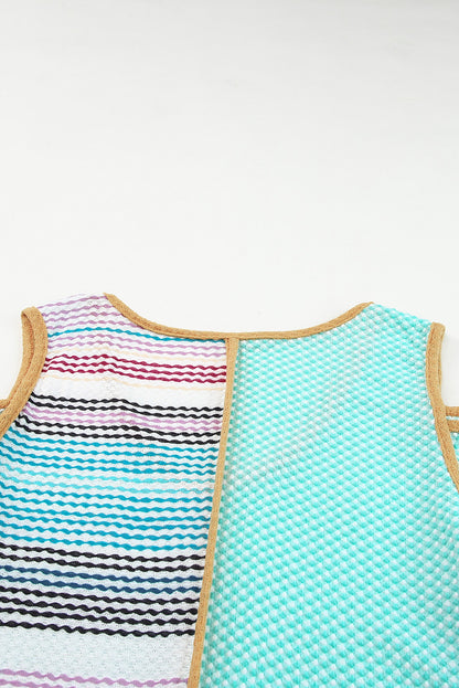 Multicolor Contrast Trim Color Block V Neck Tank Top