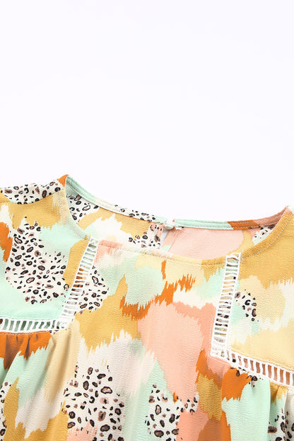 Multicolor Abstract Print Boho Ruffle Long Sleeve Blouse