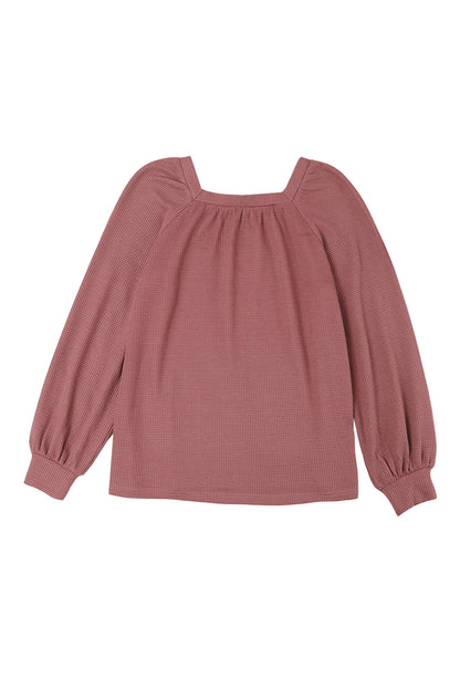 Apricot Waffle Texture Square Neck Pullover Top