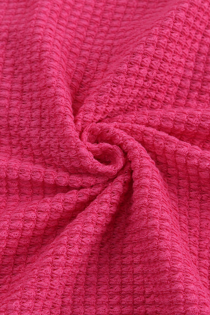 Hot Pink Pocket Buttons Front Waffle Knit Top