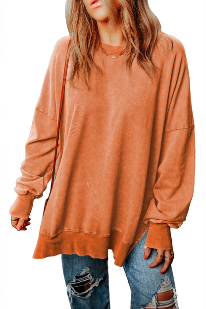 Khaki Drop Shoulder Ribbed Trim Oversized Sweatshirt