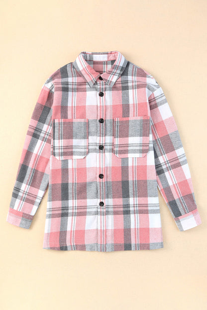 Pink Long Sleeve Collared Button Up Flannel Shirt