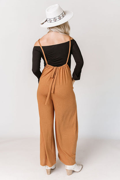 Orange High Rise Drawstring Wide Leg Suspender Pants