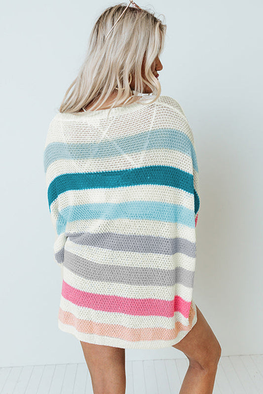 Multicolor Striped Knit Top with Chest Pocket