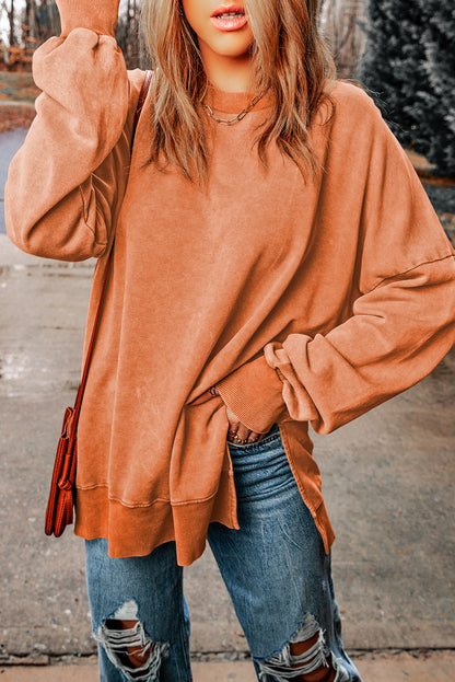 Khaki Drop Shoulder Ribbed Trim Oversized Sweatshirt