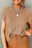 Chestnut Cable Knit Round Neck Short Sleeve Sweater