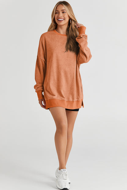 Khaki Drop Shoulder Ribbed Trim Oversized Sweatshirt