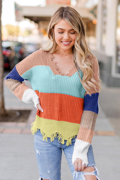 Colorblock Distressed Sweater