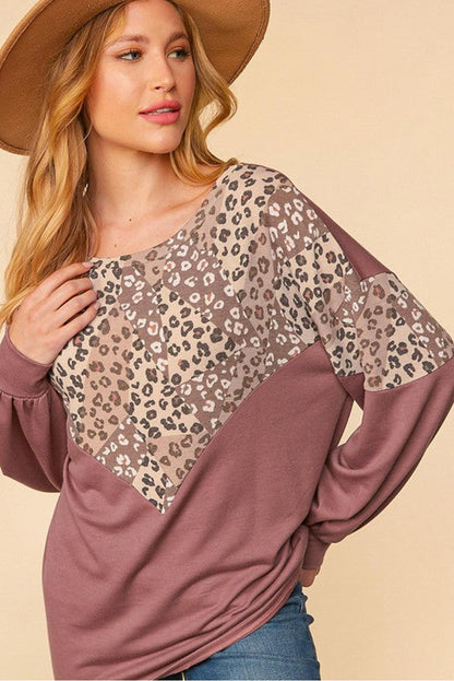 Leopard Print Patchwork Long Sleeve Top