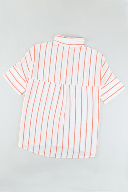 Black Striped Casual Short Sleeve Shirt with Pocket