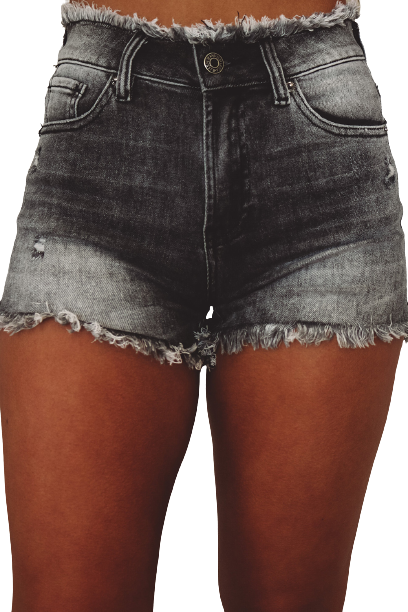 Acid Wash Raw Edge Skinny Denim Shorts