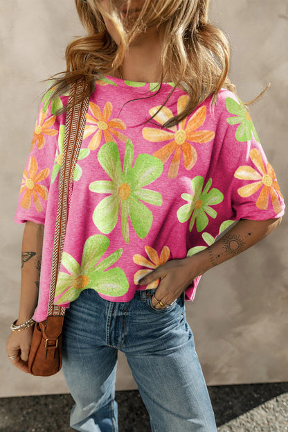 Rose Retro Flower Print Cropped T Shirt