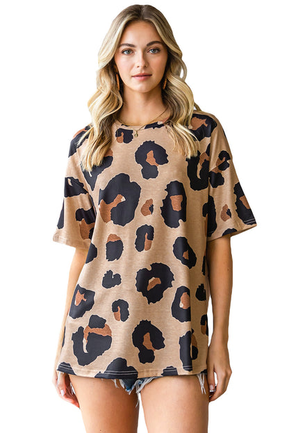 Brown Cheetah Casual Oversized Boyfriend Style T Shirt