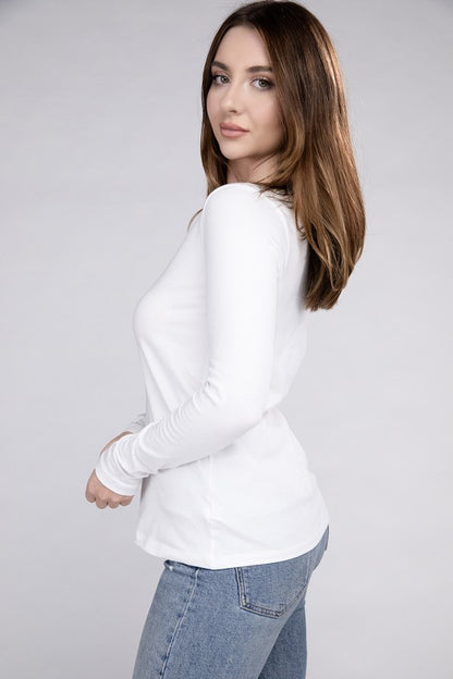 Cotton V-Neck Long Sleeve T-Shirt