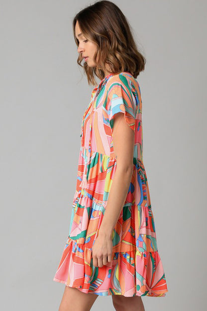 Multicolor Geometric Abstract Print Long Sleeve Shirt Dress