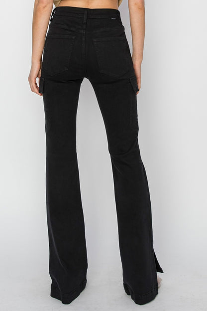 Risen Full Size High Rise Side Slit Cargo Bootcut Jeans