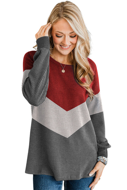 Medium Grey Color Block Corded Tunic Long Sleeve Top