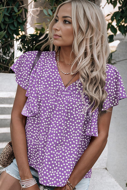 Floral Print Ruffle Sleeve Blouse