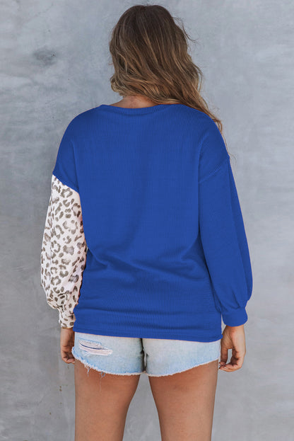 Cheetah Print Color Block Casual Pullover Long Sleeve Top