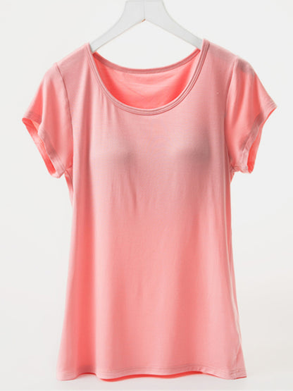 Round Neck Short Sleeve T-Shirt with Bra