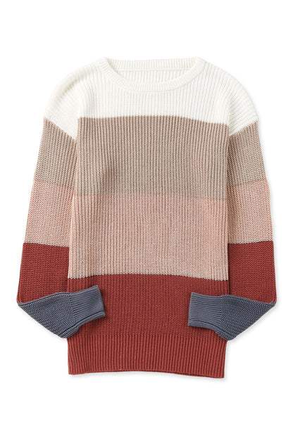 Red Color Block Casual Knit Pullover Sweater