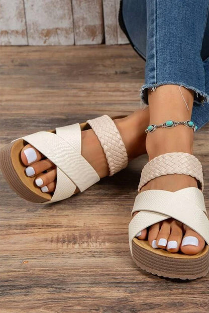 Braided Detail Criss Cross Platform Slippers