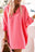 Strawberry Pink Solid Color V Neck 3/4 Sleeve Dress