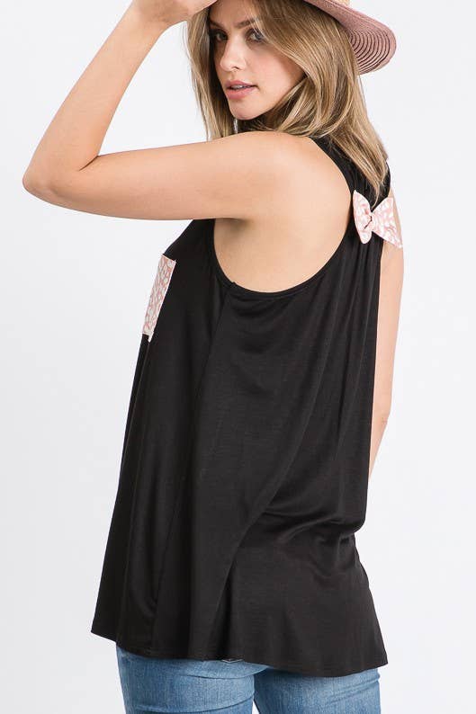 ST1730-11 SOLID TOP WITH ANIMAL POCKET AND RIBBON BACK