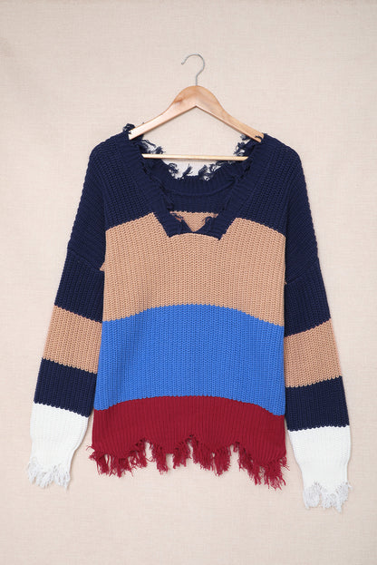 Colorblock Distressed Sweater