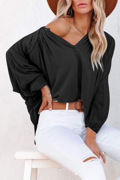 Rosy Casual Plicated Detail V Neck Blouse