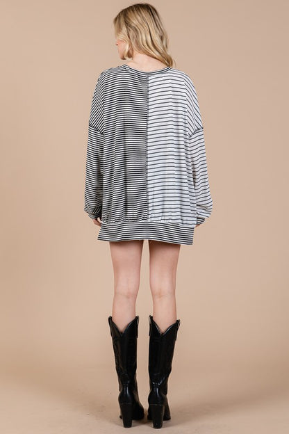 Ces Femme Striped Round Neck Long Sleeve Knit Top