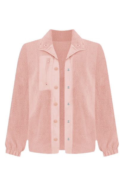 Orchid Petal Sherpa Contrast Trim Zipped Pocket Jacket