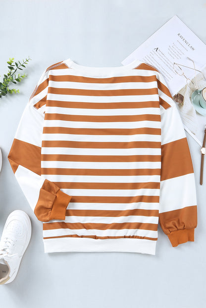 Blue Striped Casual Drop Shoulder Pullover Sweatshirt