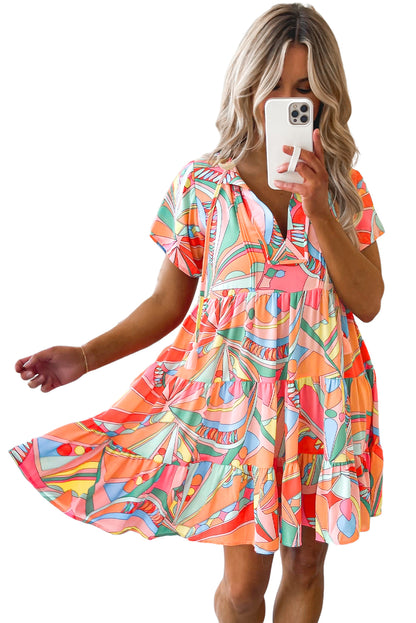 Multicolor Geometric Abstract Print Long Sleeve Shirt Dress