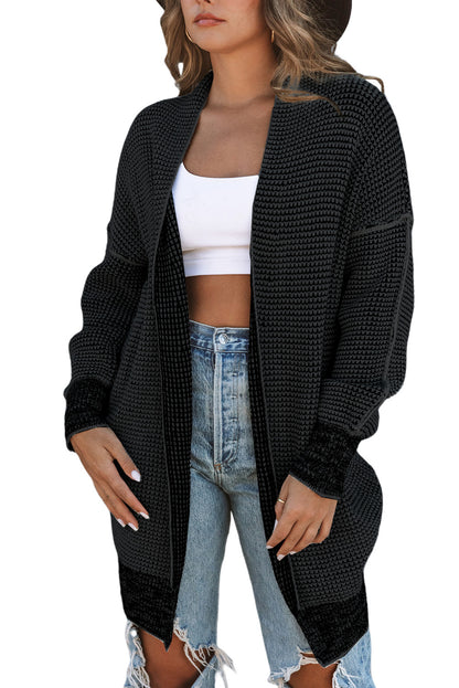 Rose Plaid Contrast Trim Casual Knit Long Cardigan