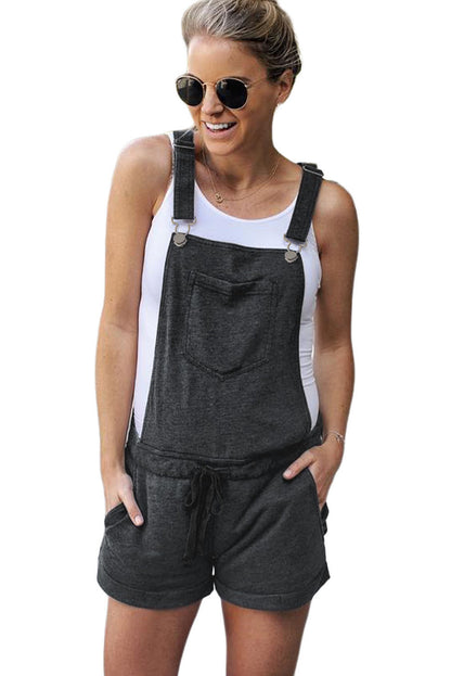 Gray Vintage Washed Drawstring Short Overalls