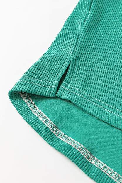 Gray Colorblock Patchwork Ribbed Oversized Henley Sweatshirt