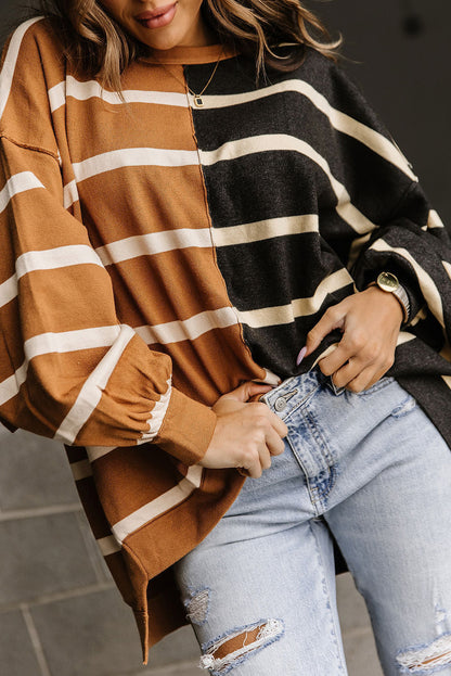 Contrast Striped Print Oversized Dropped Shoulder Top