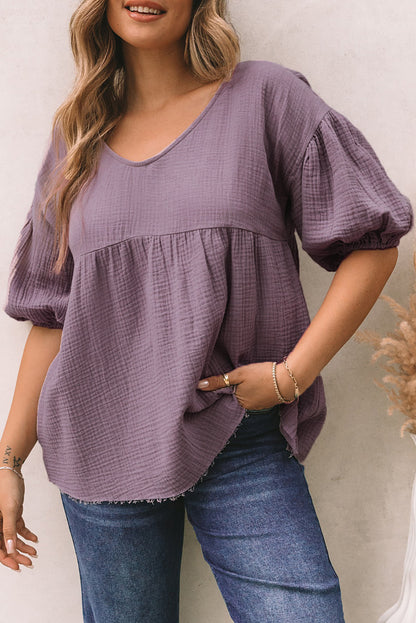 Textured Bubble Sleeves Top