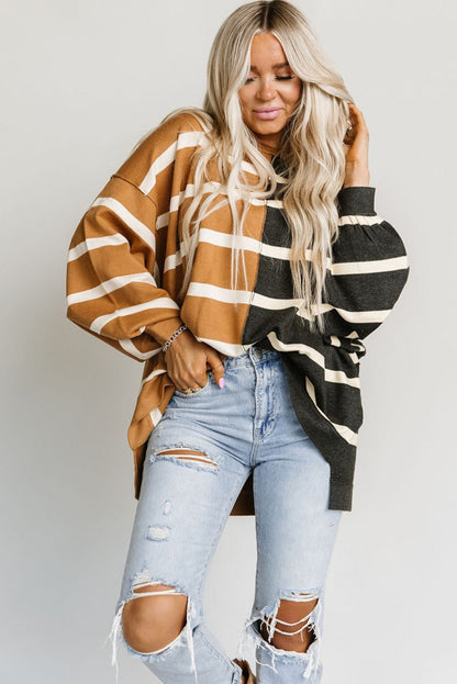 Contrast Striped Print Oversized Dropped Shoulder Top