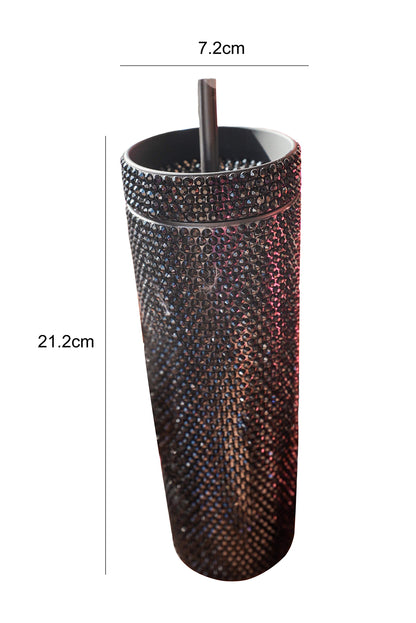 Silver 16oz Full Rhinestone Straw Tumbler