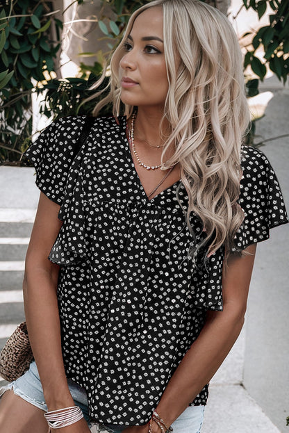 Floral Print Ruffle Sleeve Blouse