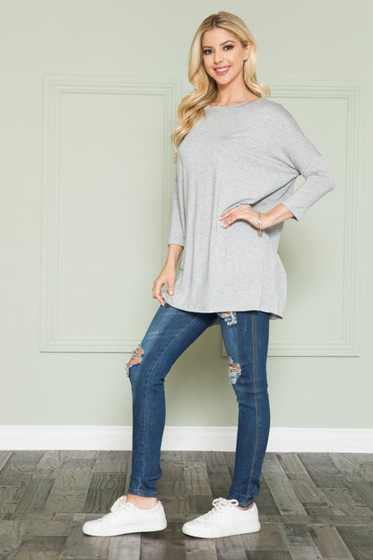 Plus Size Solid Long Sleeve Tunic Top