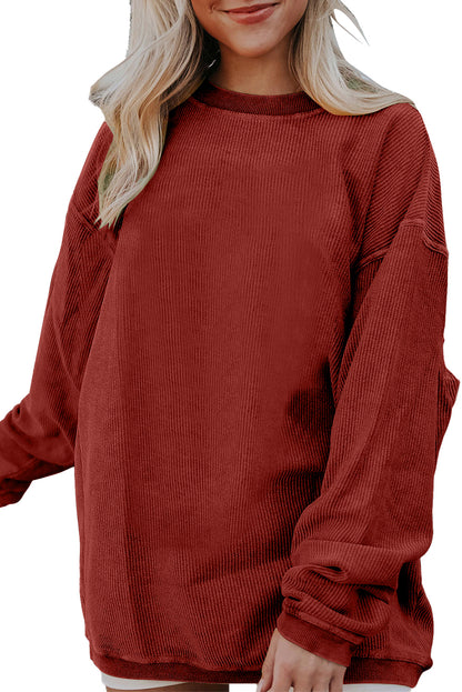 Orange Plain Drop Sleeve Rib-Knit Oversized Sweatshirt