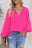 Rose Pleated V Neck Puffy Sleeve Blouse